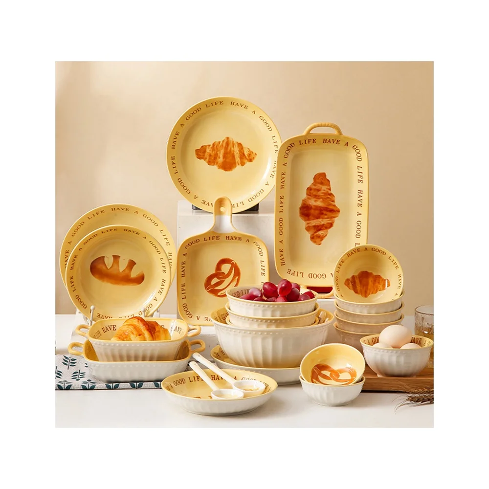 Bread Dinnerware Set Bohemia Style Ceramic Cutlery with Foam  Hand-painted Exquisite Creative Household Tableware