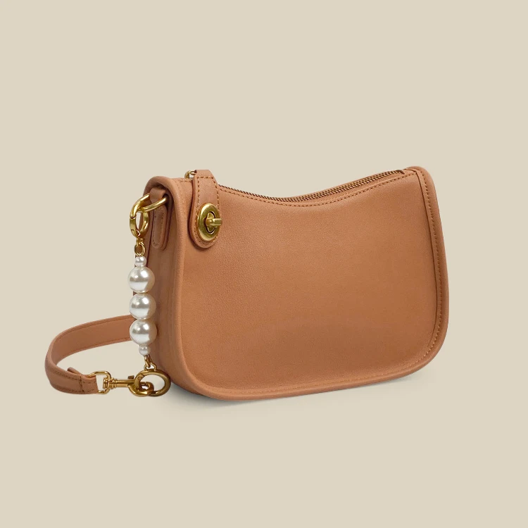 New Design zipper puller Arrival Portable Fashion Genuine Leather Handbag Shoulder Bag Strap with Pearl 220*140*70MM