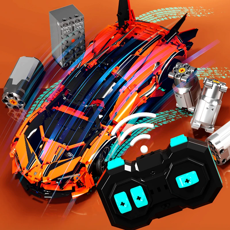 MJI 8500 EVO Orange Speed Car High Tech Sports Car Racing Supercar Model With Motor Remote Vehicle DIY Building Blocks Kids TOY