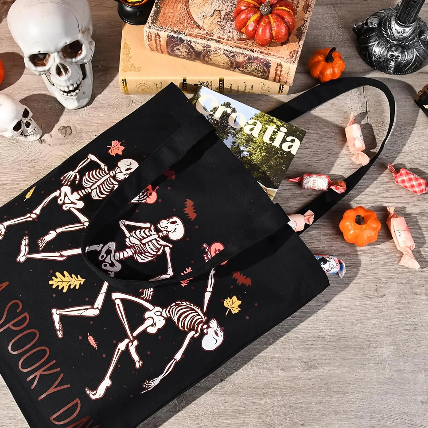 Halloween Trick Or Treat Without Candy Reusable Grocery Bag Custom Canvas Cotton Tote Bag