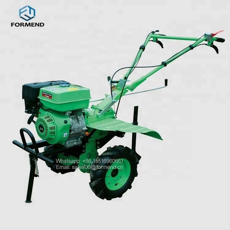 Small farm equipment motor cultivator with plough