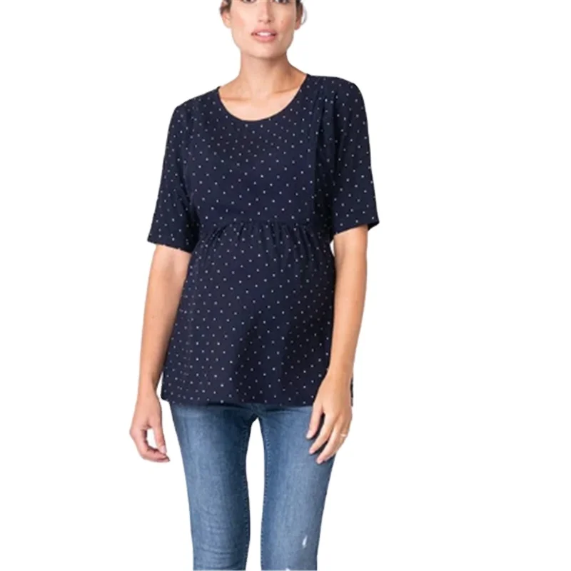 Navy Blue Dot nursing top in maternity clothing navy maternity breastfeeding top