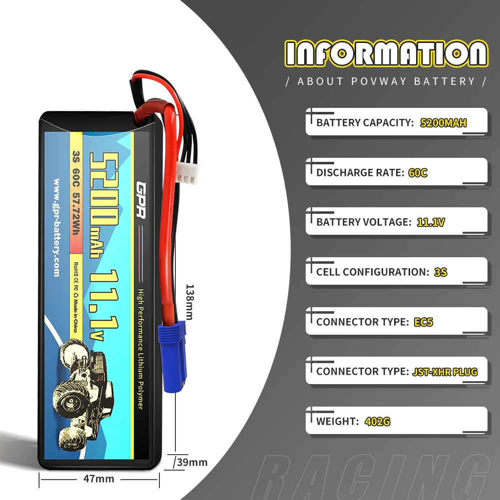 OEM/ODM 5200 мАч 3S высокая скорость 60C 11 1 В Lipo батарея с разъемом EC5 для RC Дрон вертолет гоночный автомобиль