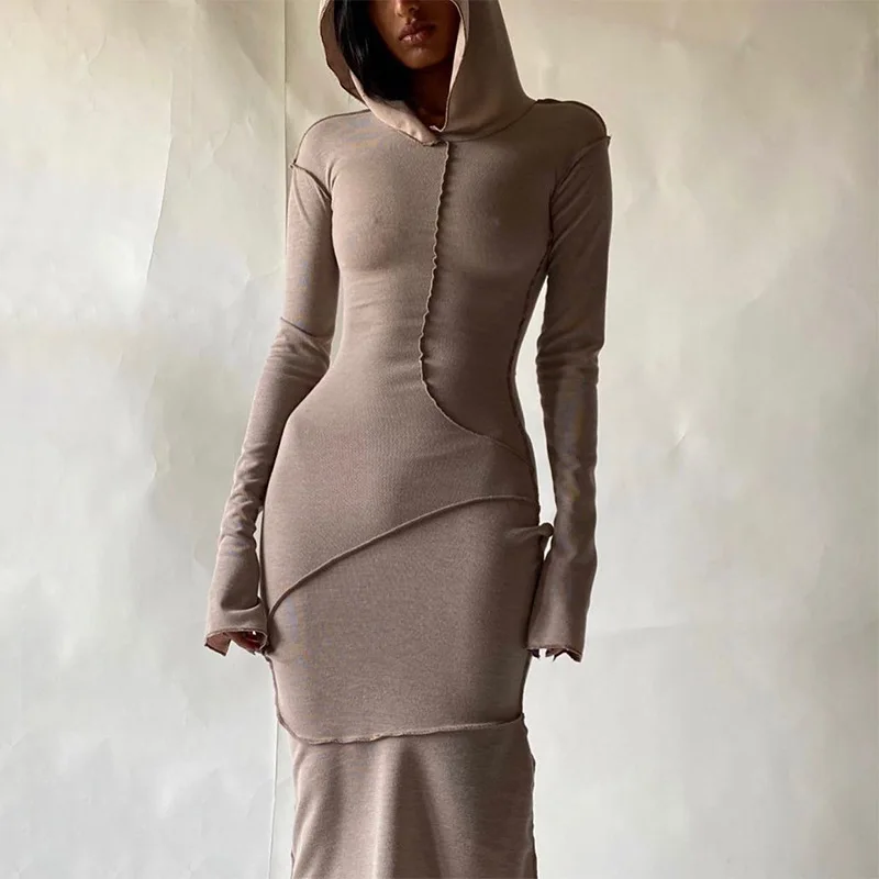 Wholesale women fall/winter new style dress fashion casual hooded slim-fit long dress