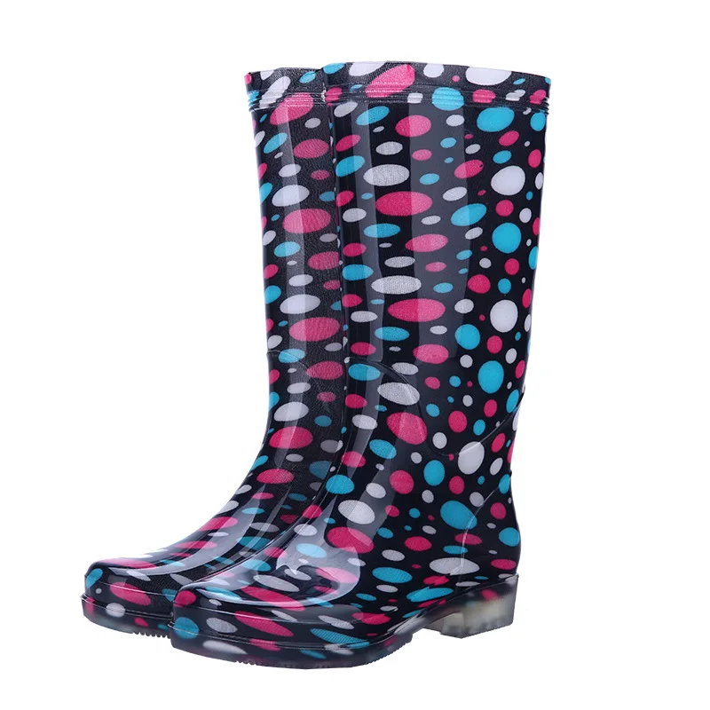 New color high rain boots PVC nice pattern rain boots lady transparent non-slip waterproof beautiful high rainwear for women
