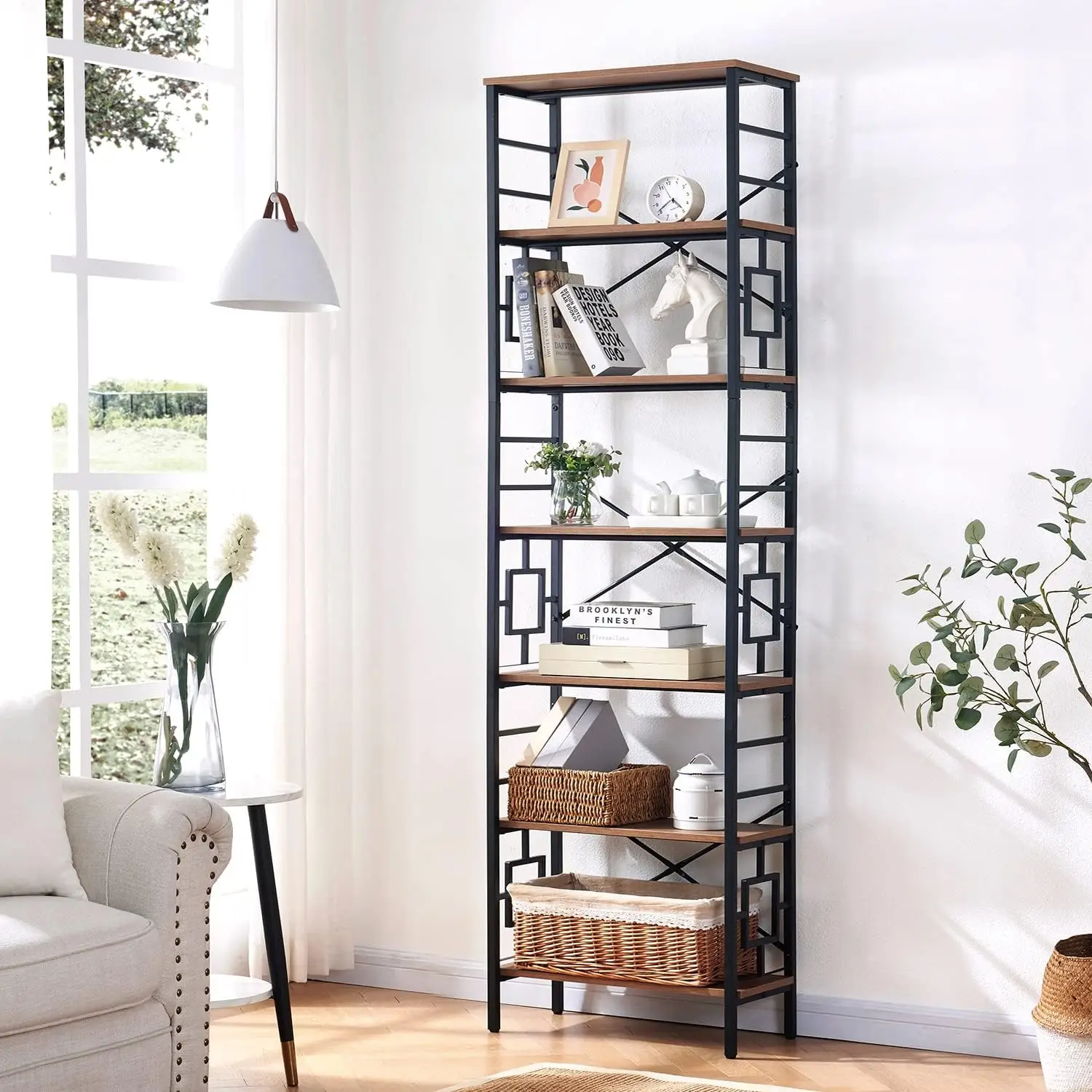 Nordic Open Shelving Bookcase Industrial 6 Layer Tier Ladder Bookcase