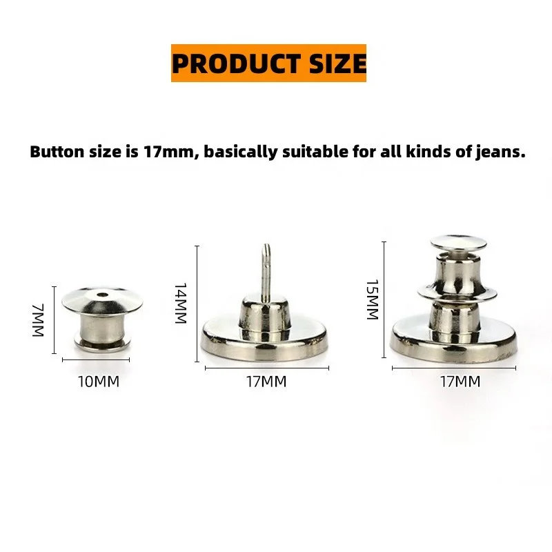 Custom buttons denim rivets adjustable removable button engraved logo brass metal snap buttons for jeans clothes