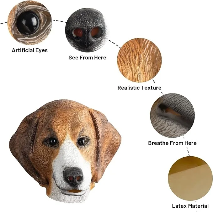 Party Dog Mask Animal Latex Full Head Realistic Masks Fancy Dress for Halloween Carnival Costume Party Supplies