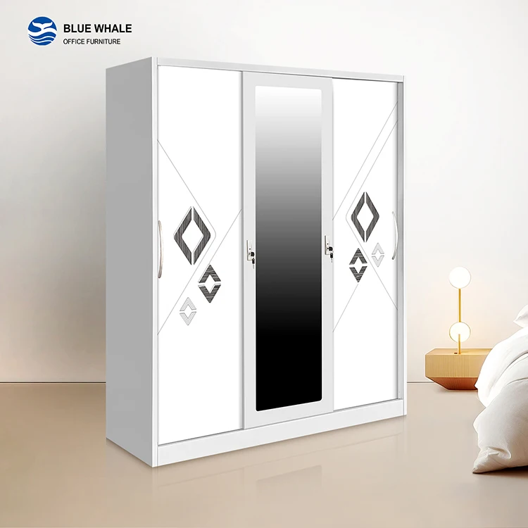 metal bedroom wardrobe sliding doors 3 door wardrobe with single mirror