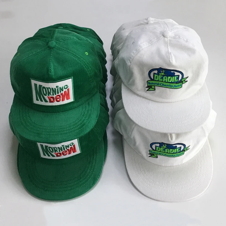 Фабричная изготовленная на заказ неструктурированная 5-панельная шляпа зеленая белая Старая школьная винтажная Вельветовая Снэпбэк