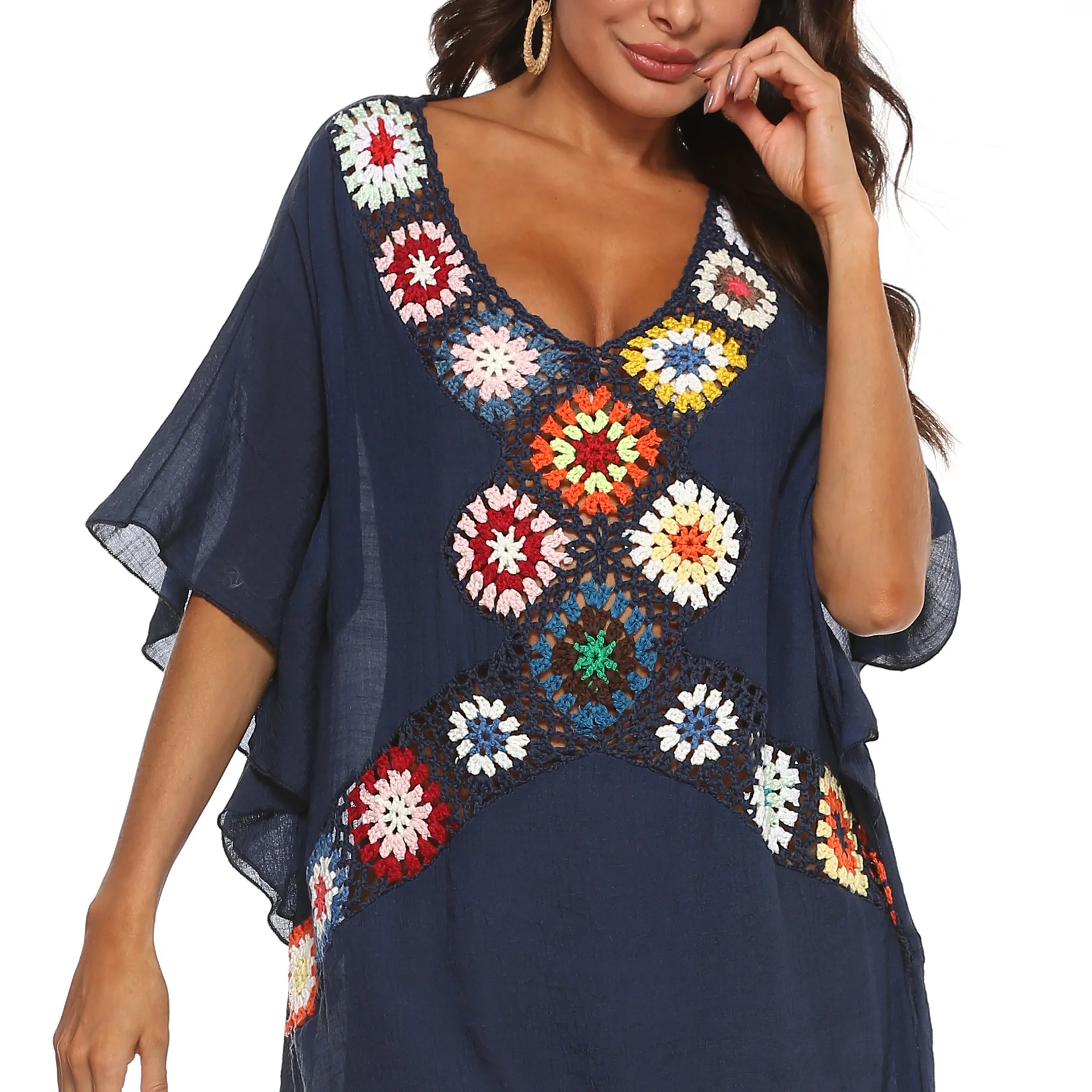 Women Beach Dress Bikini Cover Up Pareo Boho Mujer Dresses saida de praia for Woman Swimwear Cover-Ups 2022 Summer Crochet Tunic