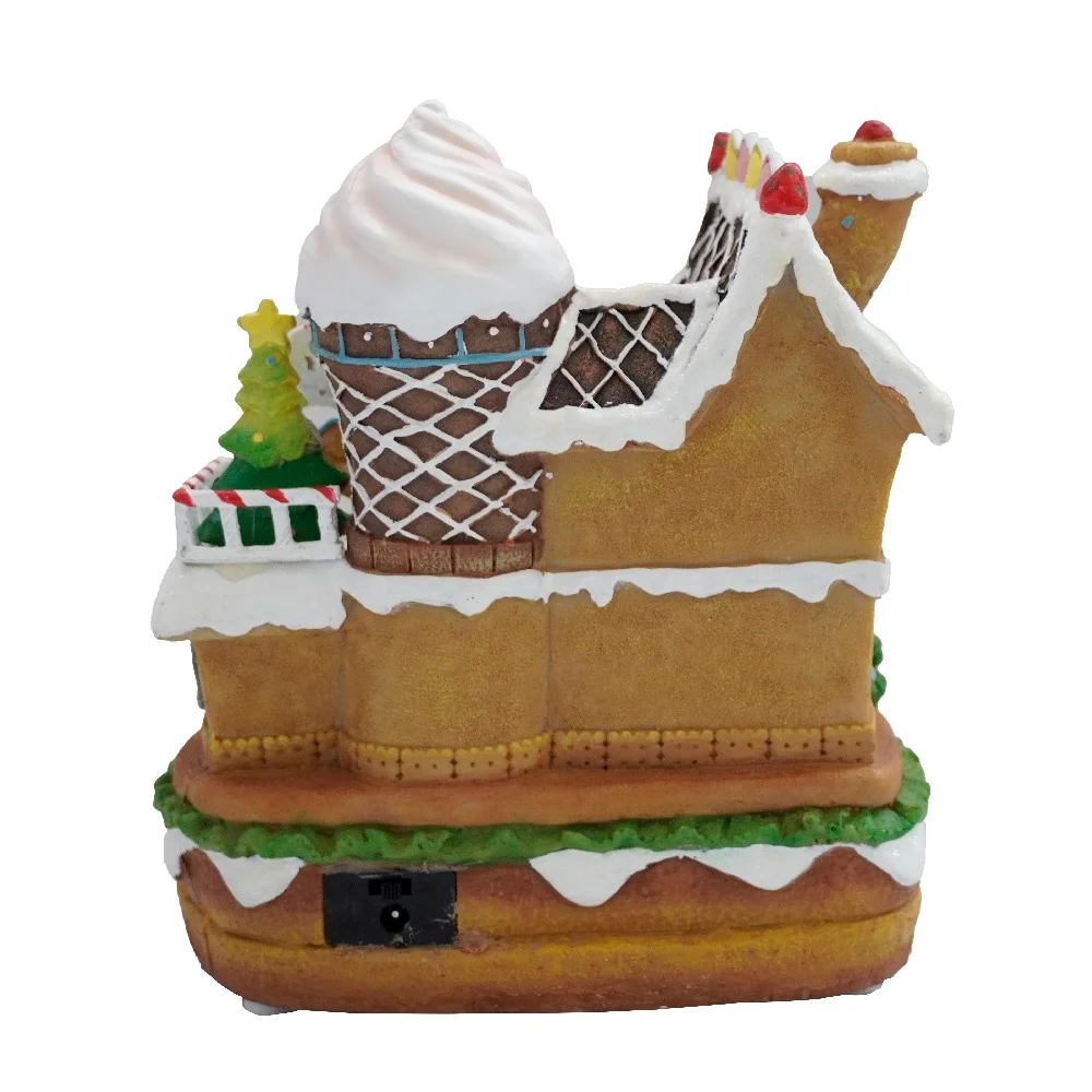 New Arrival Musical Resin Gingerbread House with LED Light Movement Christmas Village 2024 Decoration
