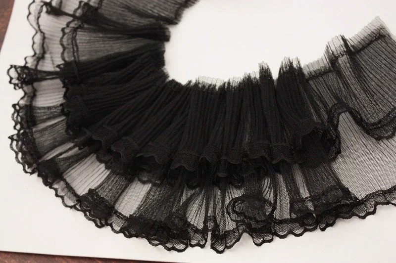 Pleated Ruffled Lace for Dresses Costumes DIY Craft Sewing Single Ruffle Lace Trim, Ruffle Organza Lace Trim