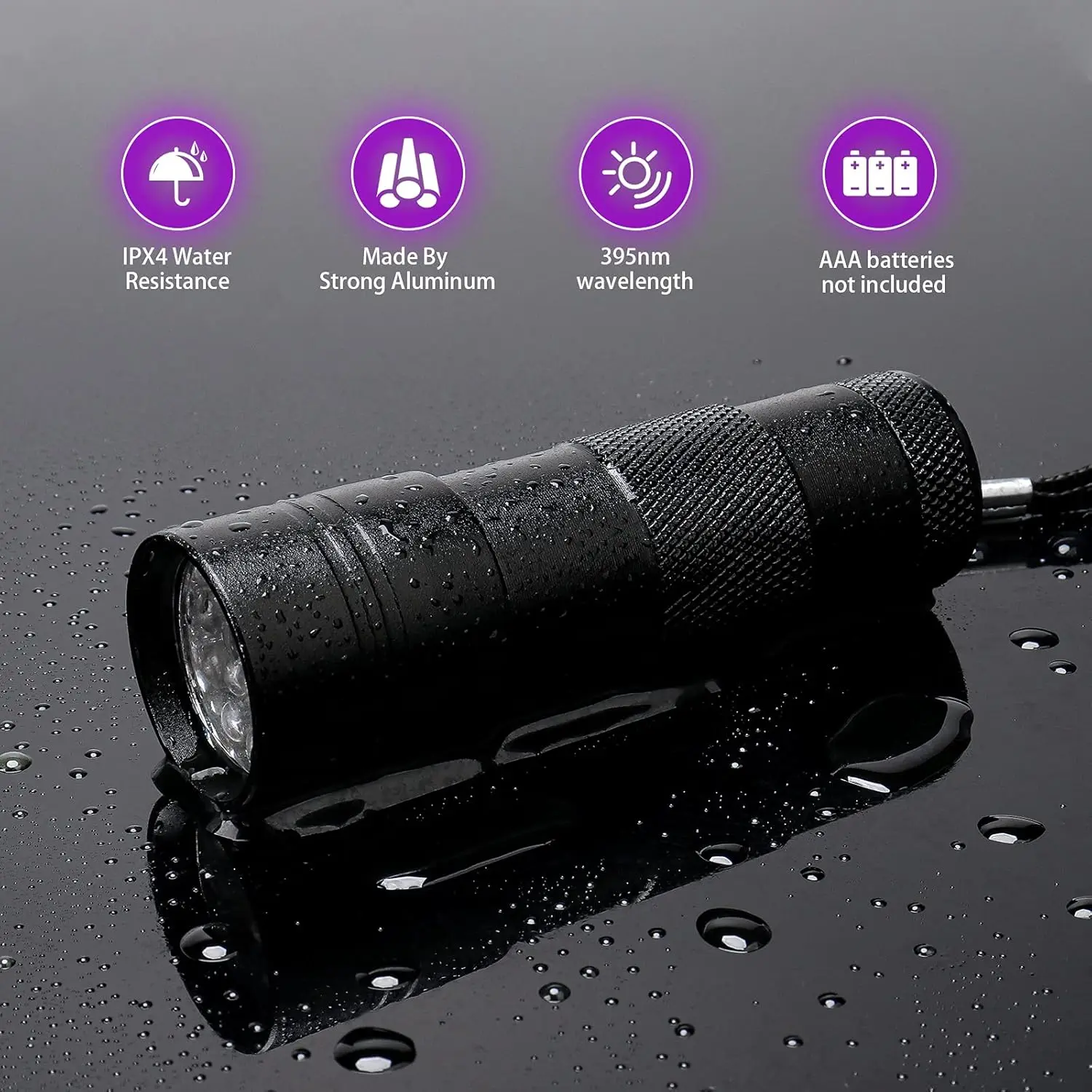 Factory Suppliers Aluminum Metal UV LED Torch 395 - 410NM Wave Ultra Violet Torch 12 LED UV Flashlight Black Silver