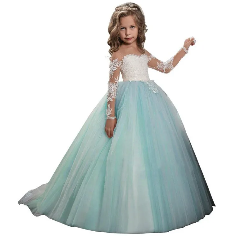 Fashion  Appliques kids wedding Flower Girls Party Evening Dresses