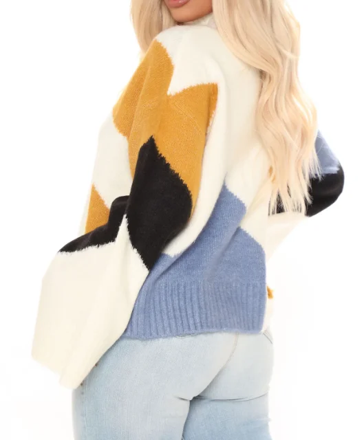Classic Take Oversized Sweater Long Sleeve Stretch  Mock Neck Colorblock Sweater
