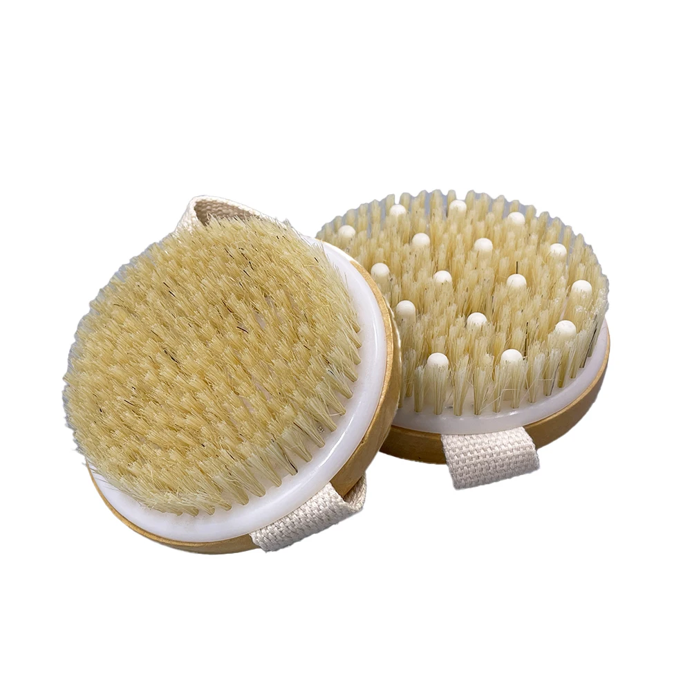 Hot Custom Logo Brand Wooden Round Body Clean Dry Skin Bath Brushes Massage Exfoliating Shower Brush