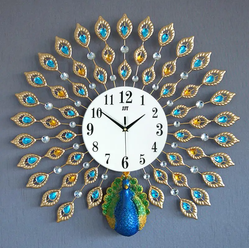 
odm/odmmodern wall clockArt Crafts Large Decoration Metal Peacock Wall Clock Home Decor Night Lightreloj de pared 