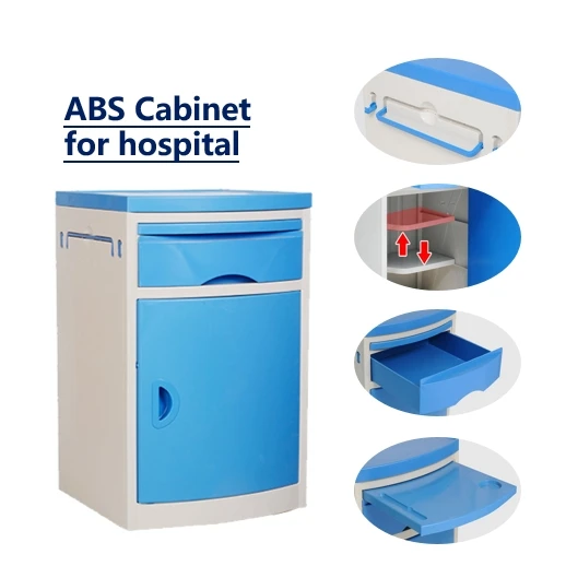 ABS Bedside Cabinet Economic Stainless Steel Movable Hospital Medical Bed Storage