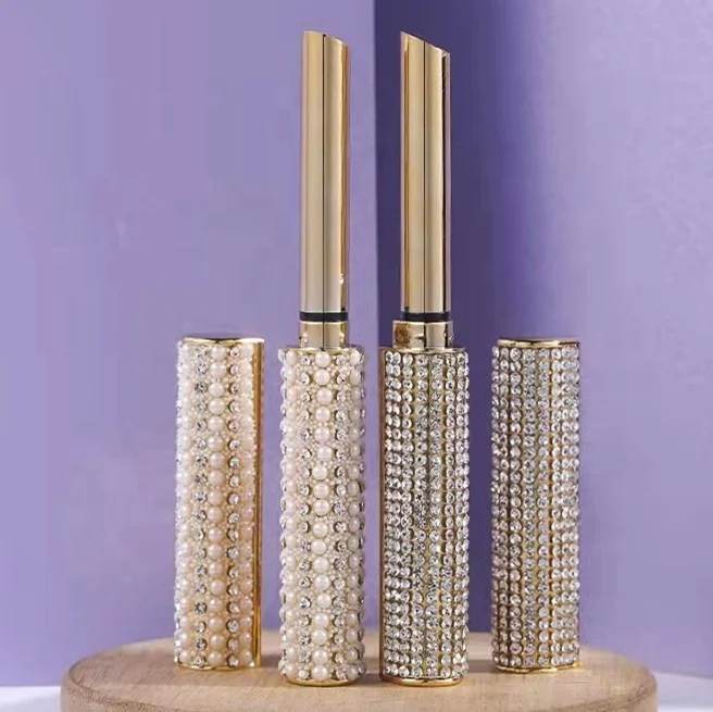 Hot Luxury shiny golden leather white red green pink lipstick case bling color empty lip balm packaging pressed lipstick tube