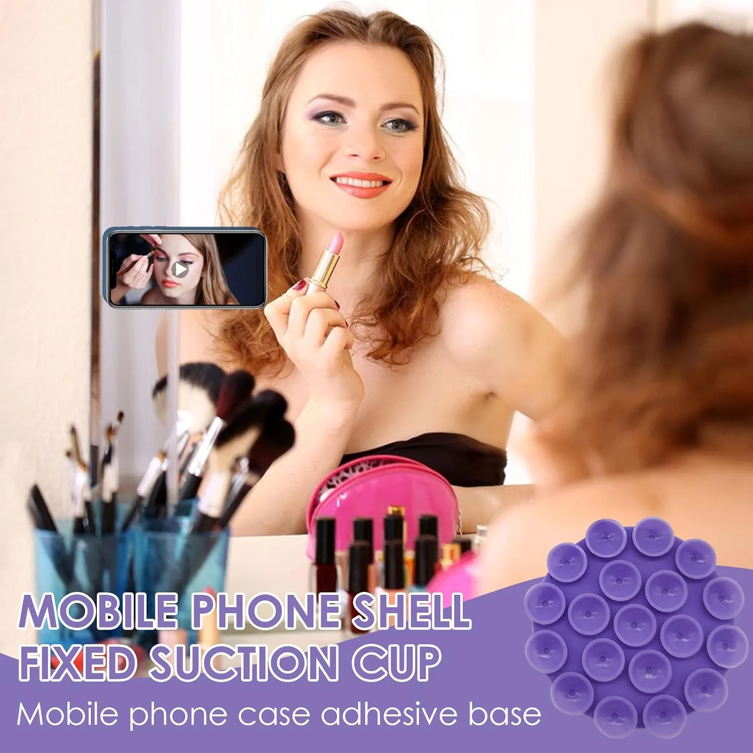 Silicone Suction Phone Case Adhesive Mount-Round With 19 Cups Phone Holder for Selfies and Videos Hand Mobile Devices Mount