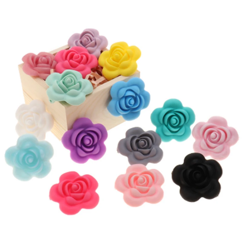 BPA Free Rose Silicone Beads Flower Chewable Baby Teething Toys Food Grade Silicone For Diy Chain Teething Necklace