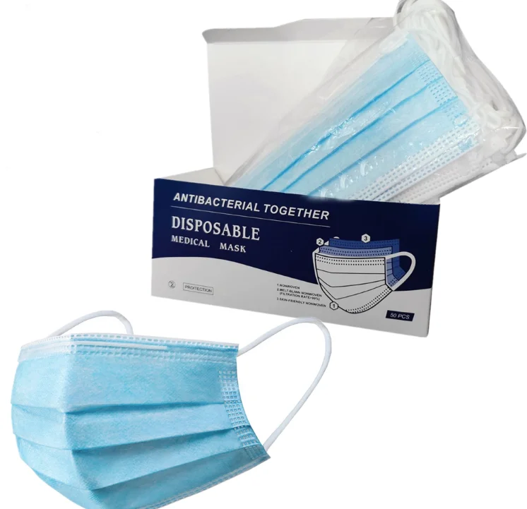 China Supplier Ready In Stock 3 ply Earloop Nonwoven 3PLY Disposable Face Mask with plastic nose bridge