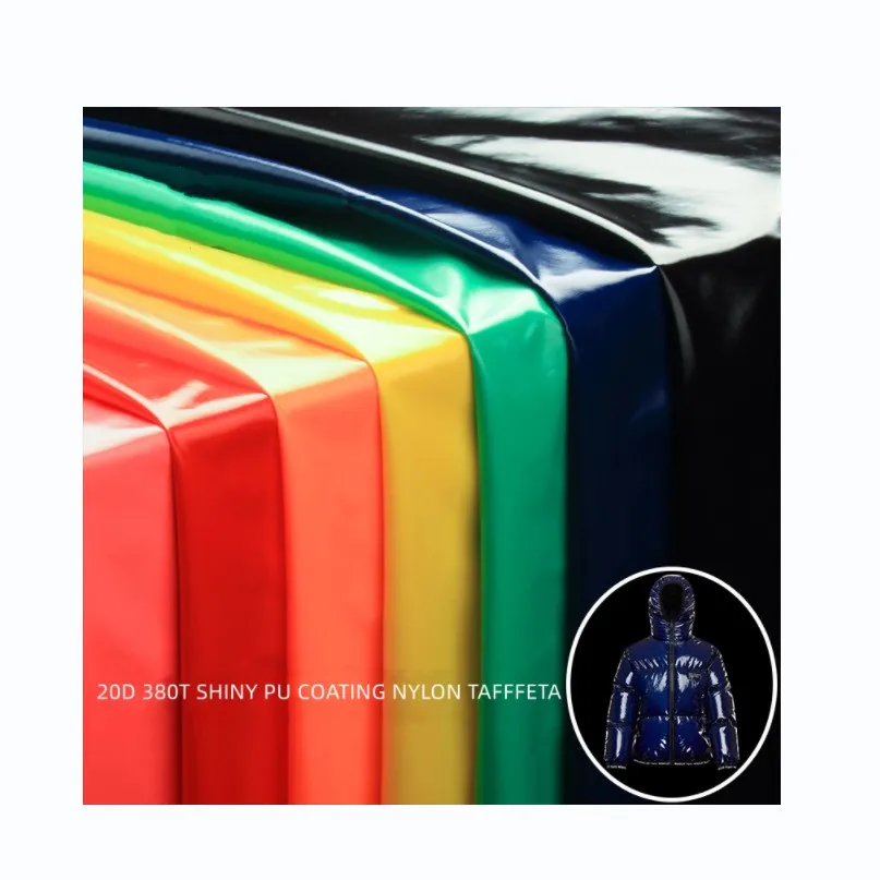 RECYCLE Ready colors Water resistant Shiny pu coating 20D 380T nylon taffeta downjacket  fabric