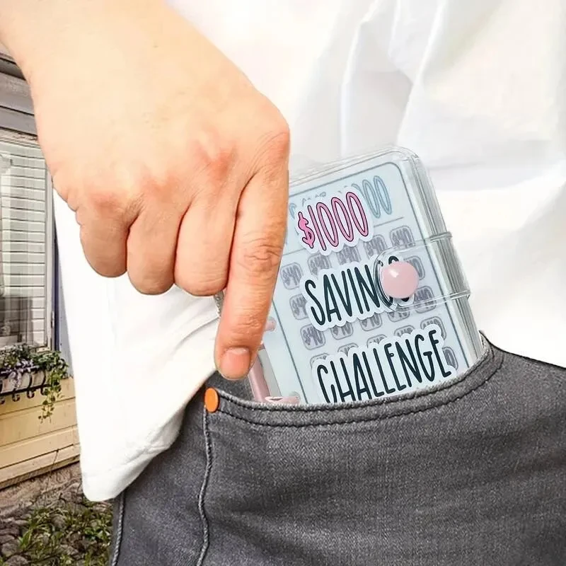 Creative $1000 Savings Challenge Binder Book with Envelope Durable Glossy PVC Christmas Gift Money Saving Challenge Stationery