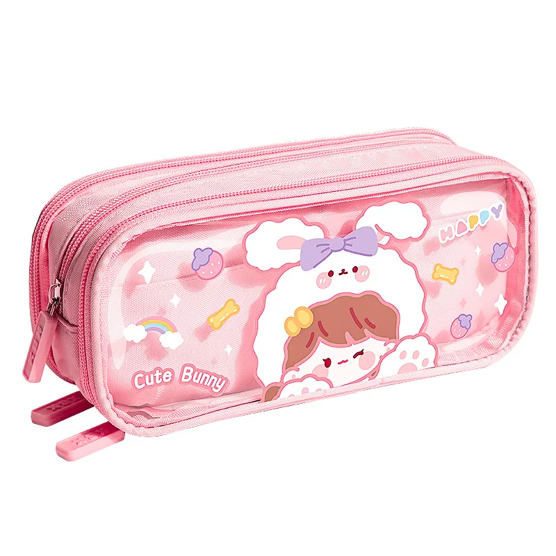 Большой вместимости для начальной школы девочек мультяшный милый канцелярский пенал для карандашей холщовый большой емкости прозрачный Футляр для ручек