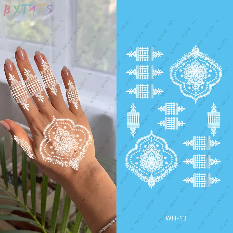 Белая хна временная татуировка для женщин Mehndi Tato индийская Цветочная Водонепроницаемая длительная пляжного праздника вечеринка
