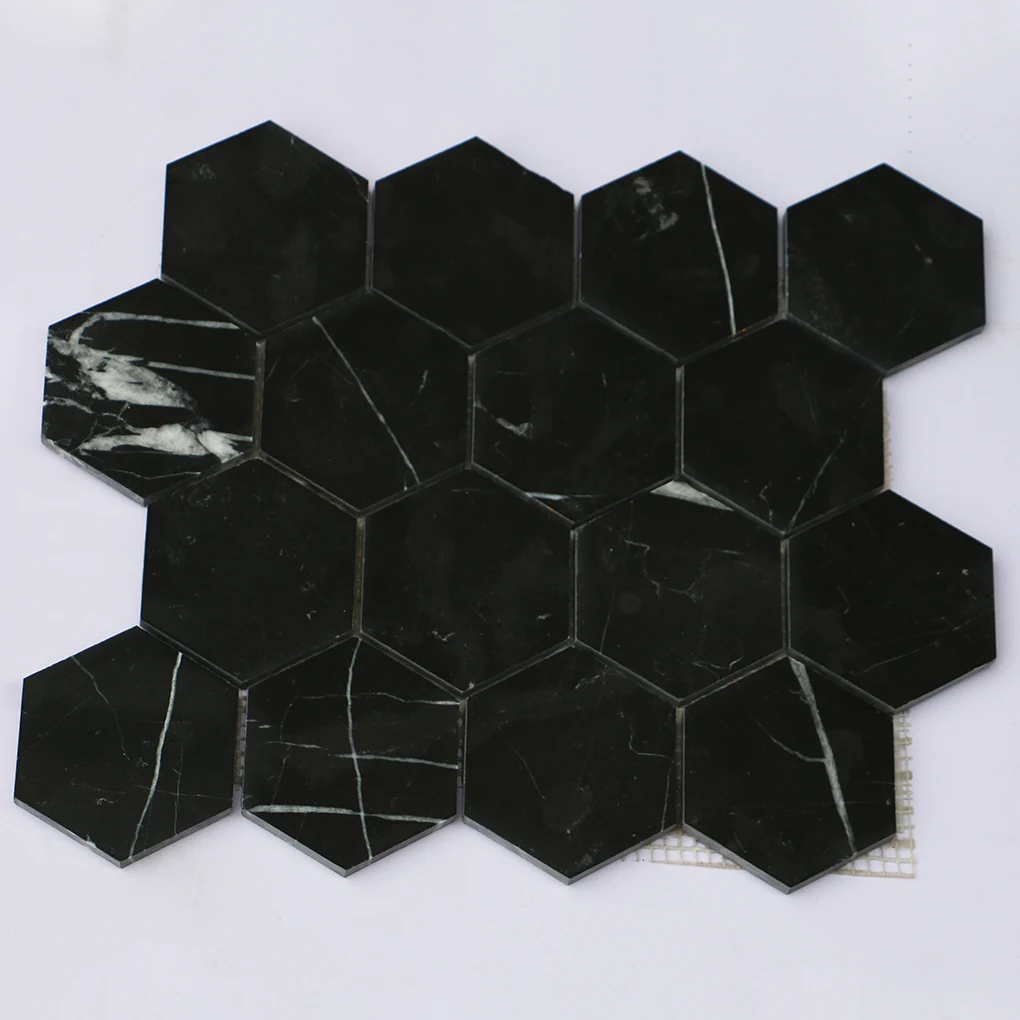 Black Marquina Hexagon marble mosaic tiles marble mosaic hexagonal black honeycomb stone mosaic tiles