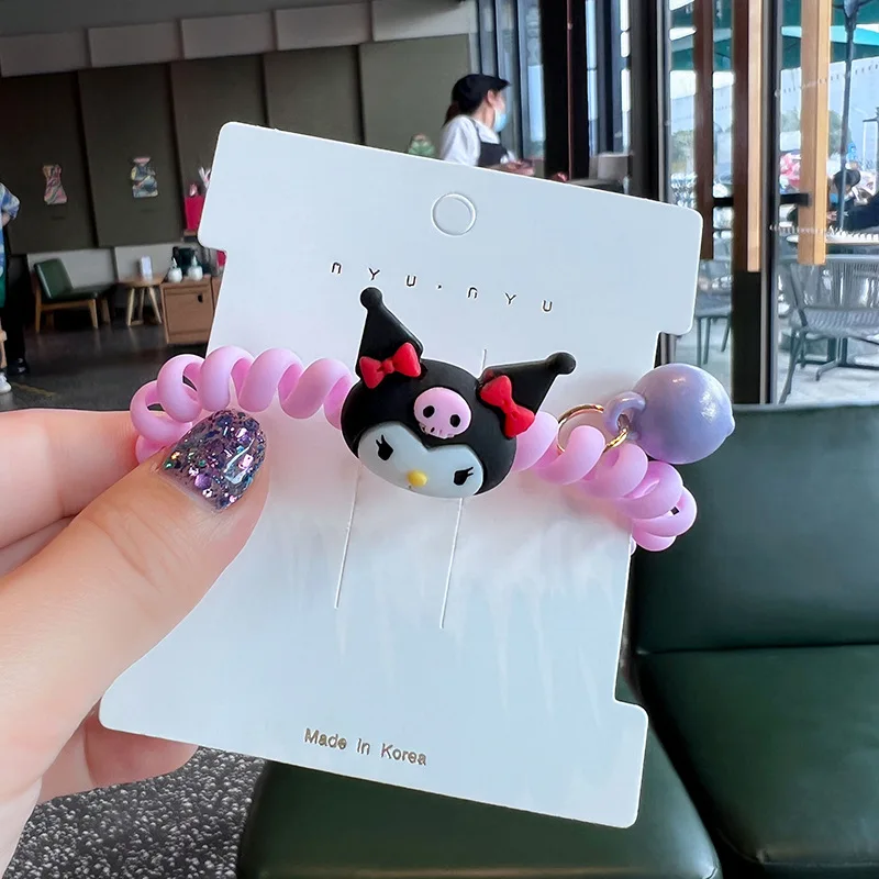 2023 new Korean cartoon telephone line scrunchie simple leather cover female head rope tied ponytail hair rope