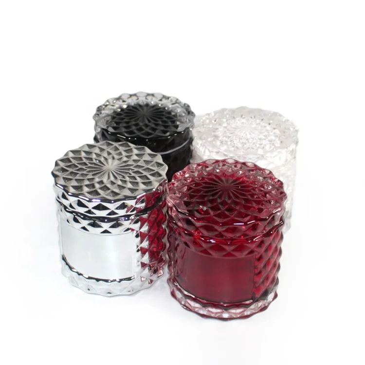 LANGXU silver gold red 50ml luxury hot sale painted gel cut hobnail emboss glass candle jars