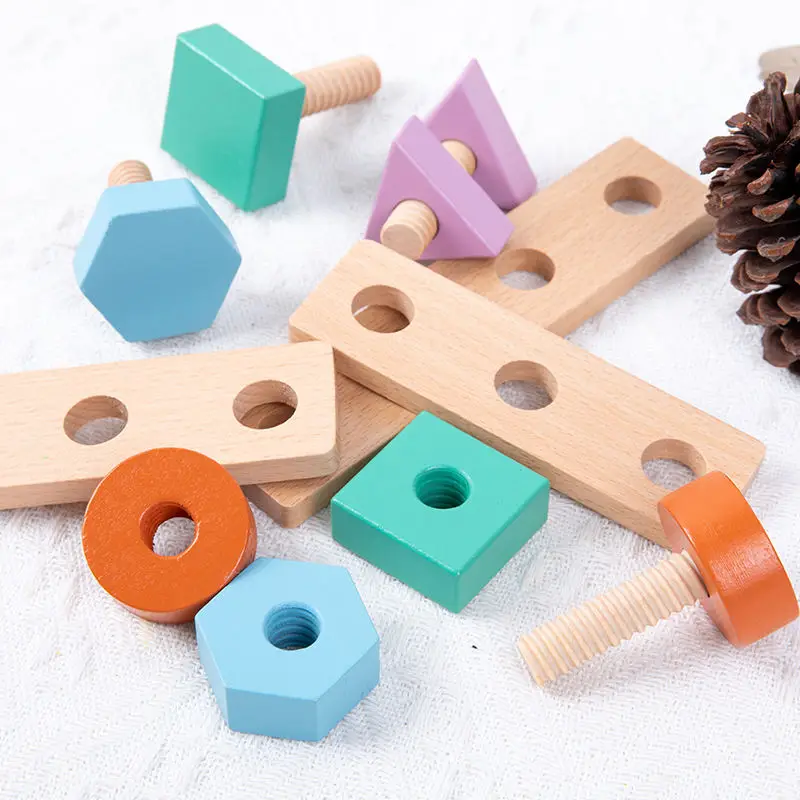 Educational building toy wooden lacing beads Wooden Animal Screw Set Toy