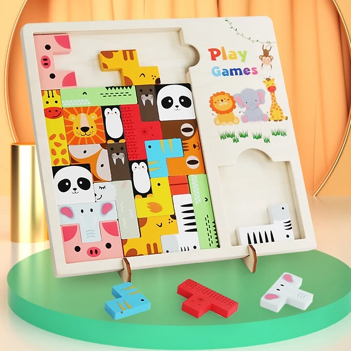 Educational Gift Toddlers STEM Intelligence Toys Thick Kids 3D Russian Blocks Brain Teasers Tangram Jigsaw