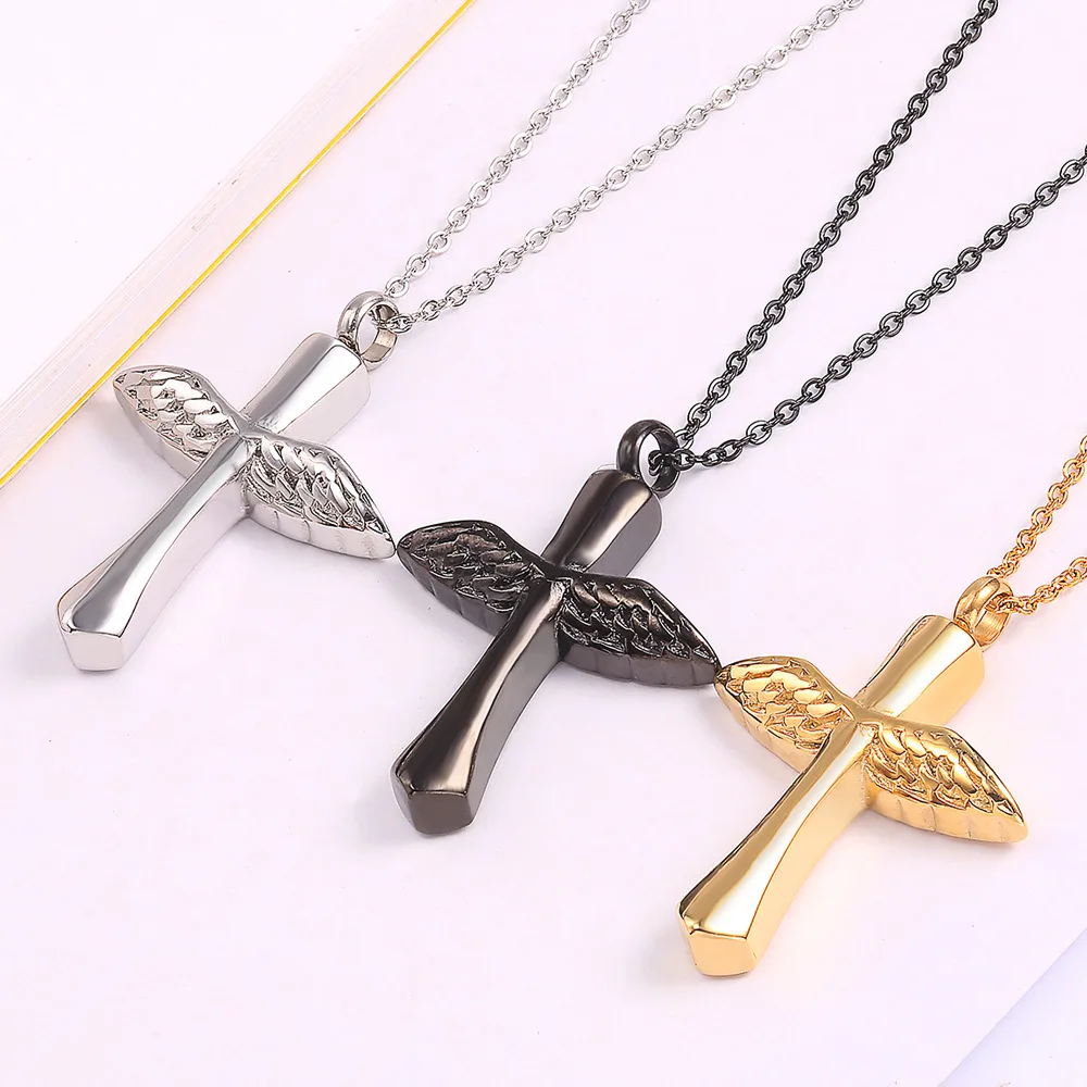  Commemorative Urn Pet Cremation Ashes Perfume Bottle Jewelry Series Cross Stitching Wings Necklace 1