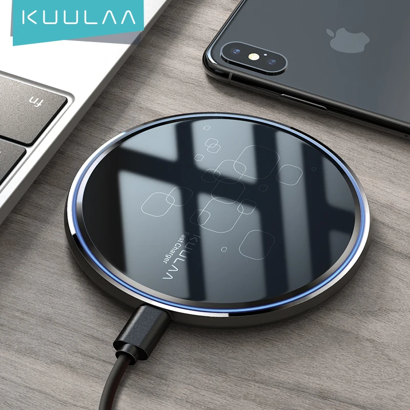 KUULAA Portable Type C Mirror Effect Cell 15W Fast Charging Smart Mobile Cellular Usb C Wireless Charger For iPhone 12