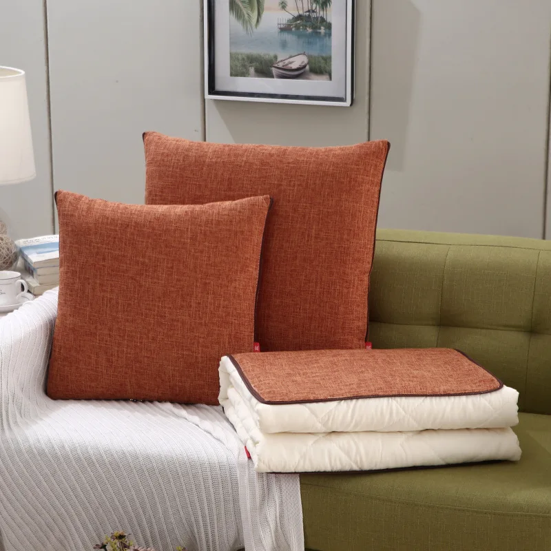 Home fabric linen solid color dual-purpose pillow quilt gift car multifunctional sofa pillow