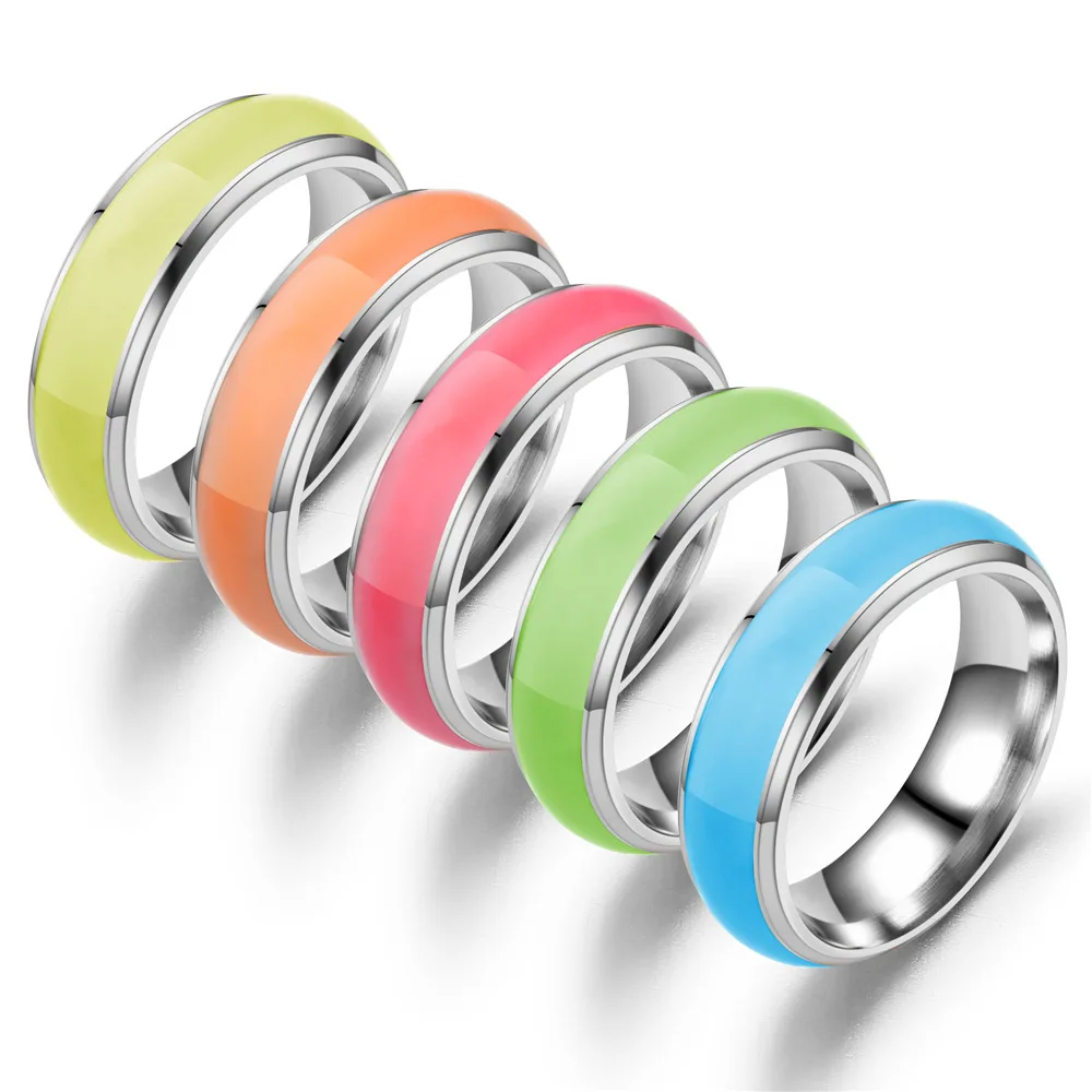Titanium Steel Jewelry Glow-in-the-dark Rings Fluorescent Stainless Steel Night Luminous Ring Anillos Luminosos