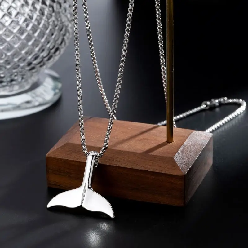 Fashion Stainless Steel Fish Tail Whale Tail Pendant Necklace Jewelry Charms Hip Hop Dolphin Mermaid Tail Necklace