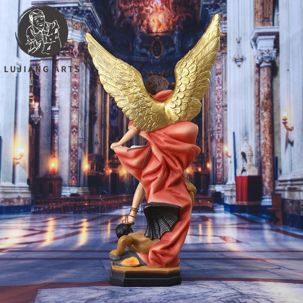 12inch Saint Michael Statue Resin Angel Sculpture Decoration Michael Archangel Defeated Tramples Demon Figurine Religious Gift