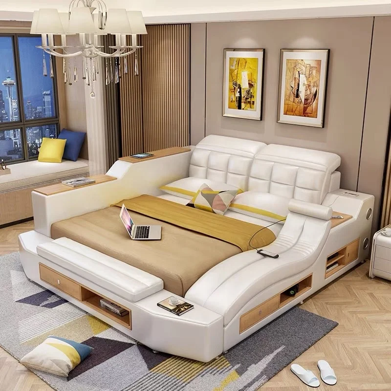 CBMmart Cheap Price Bedroom Leather King Size Bed With Massage Sets High Quality Comfy Furniture