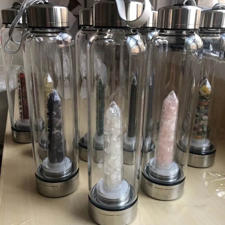 Wholesale infuser crystal points healing stones crystal glass water bottle