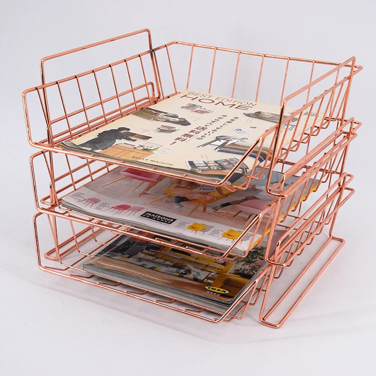 Органайзер из розового золота для стола, подставка для файлов для школы и офиса