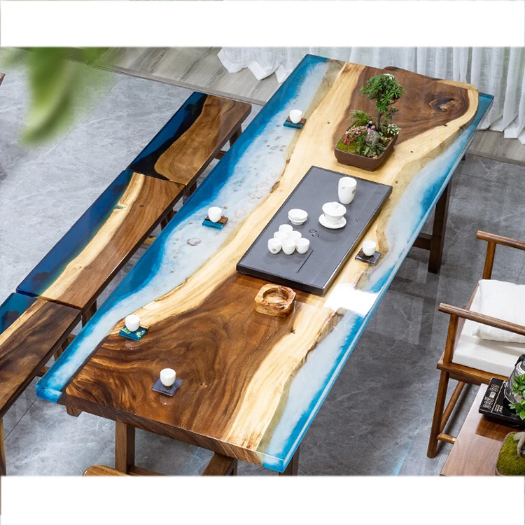 Hot selling Water And Oil Epoxy Resin Crystal Porcelain Painting Resin wood coaster set for drinks epoxy resin river