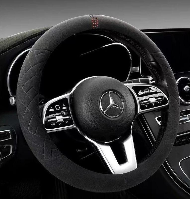 Leather Steering Wheel Cover Universal Non-slip Warm Sports Perspiration Absorbent Excellent Quality Suede for Men and Women KR