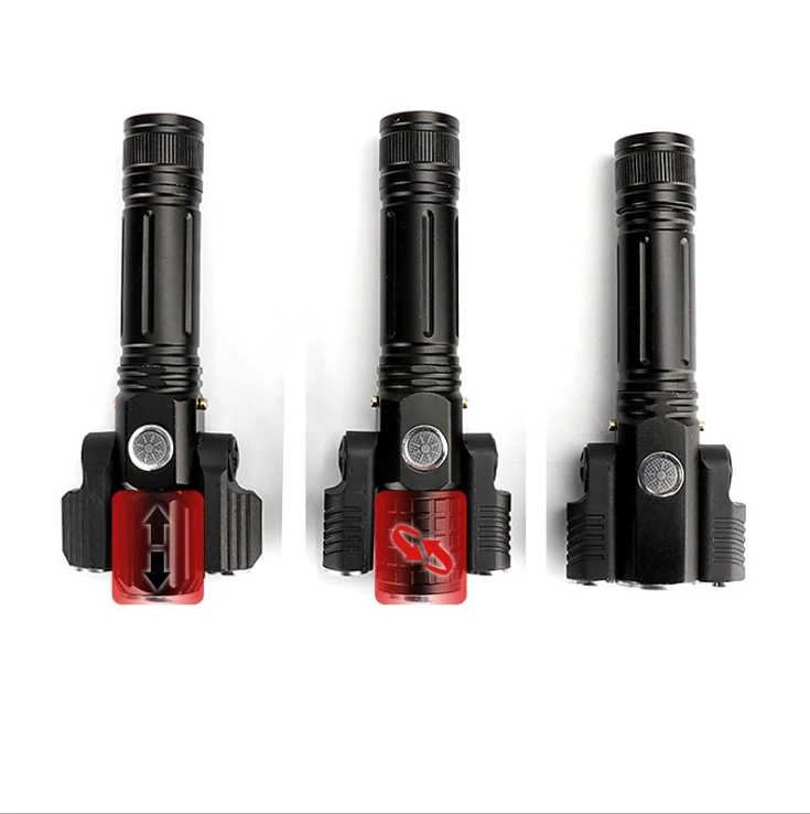 Aluminum Alloy Multifunction Three Lamp Holder USB Rechargeable Zoomable Rotating Camping Hiking Bicycle T6 LED Light Flashlight