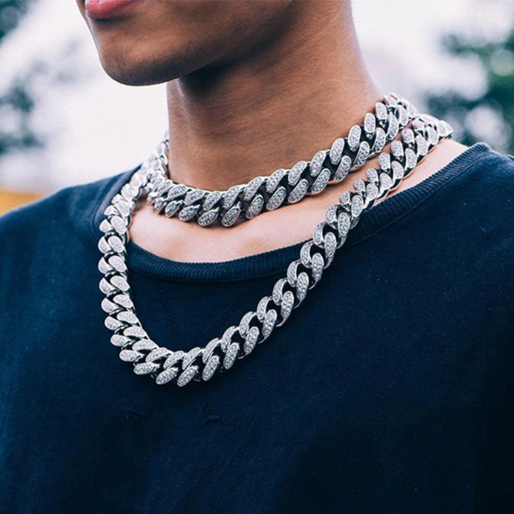Custom Hip Hop Women Men Twist Rope Miami Iced Out Diamond Silver Cuban Link Chain Necklace