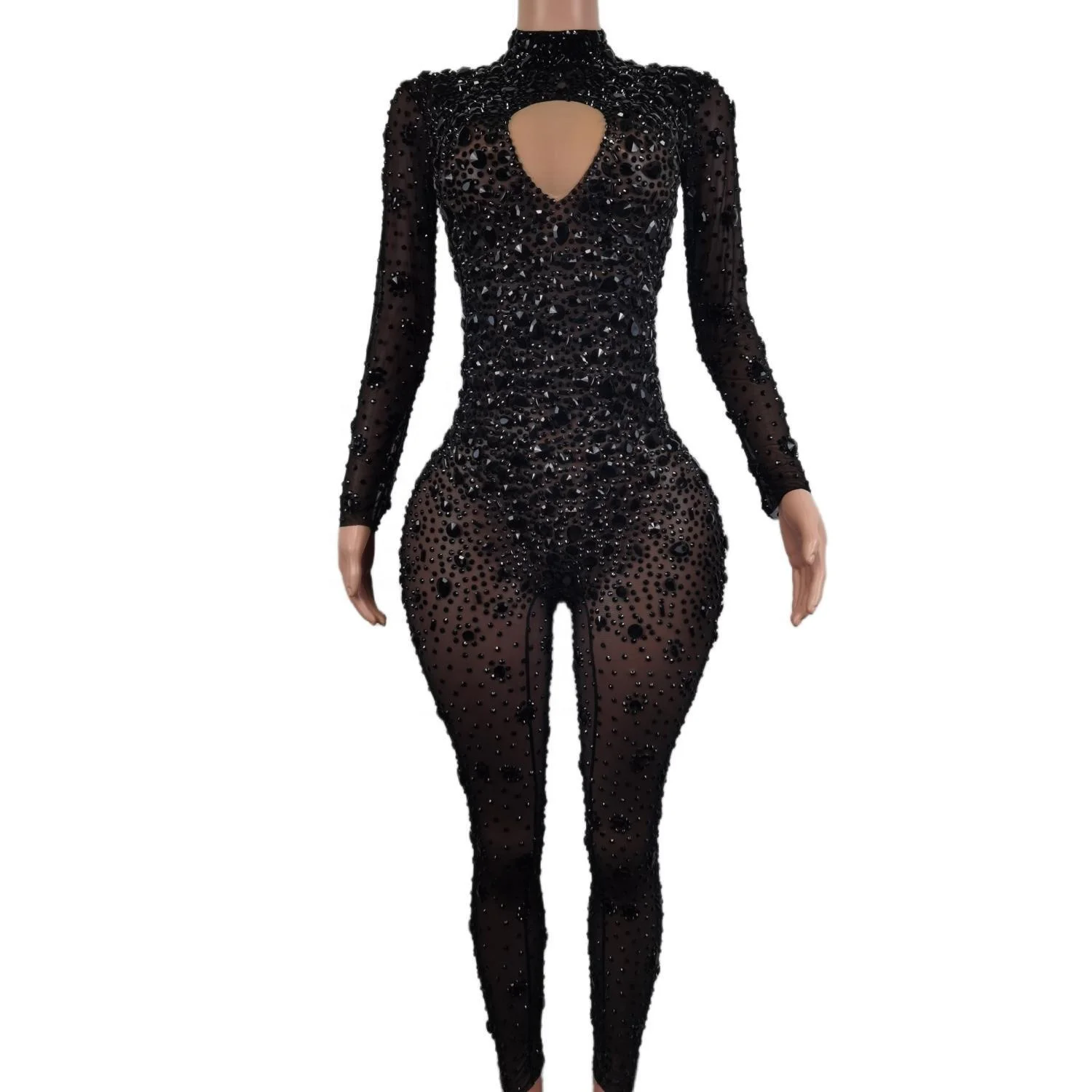Sexy Diamond Crystal Bodycon Rompers Showgirl Festival Outfit Dancer Bodysuit Women Birthday Celebrate Party Rhinestone Jumpsuit